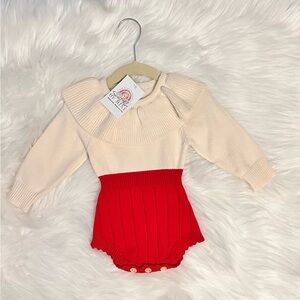 Cozy Cream and Red Knit Baby Romper